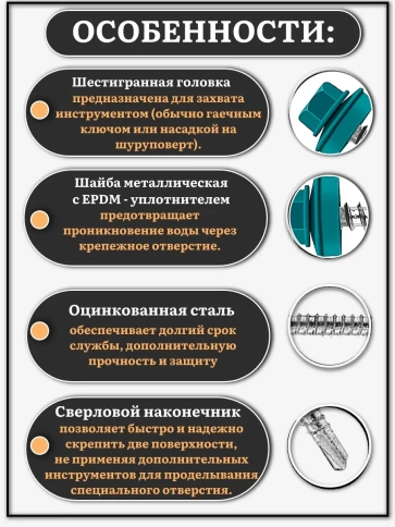 Саморез кровельный, 4,8х29 морская волна RAL5021 250 шт фото 3