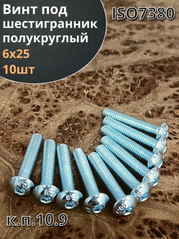 Винт М6х25 с внутренним шестигранником ОЦ 7380 к.п.10.9,10шт фото 1