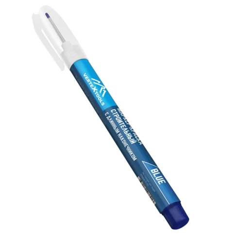Маркер краска строительный, удлиненное перо, синий, VERTEXTOOLS фото 1