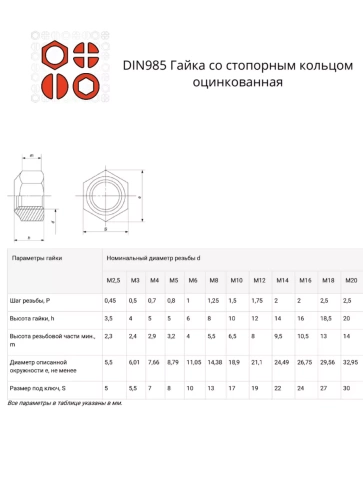 Гайка со стоп кольцом М6,8,10 ОЦ DIN985 фото 2